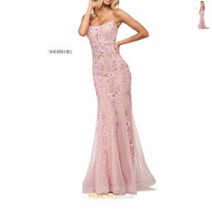 Sherri Hill Pink Floral Embellished Prom Dress